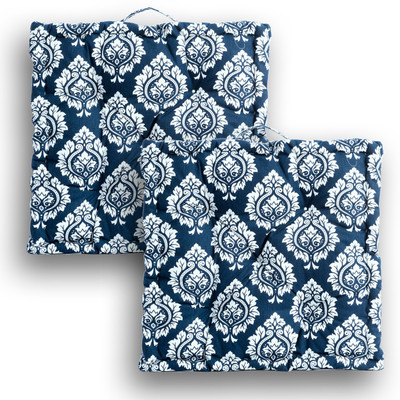 ESSAN FABRIX Premium Polyester Fibre Solid Floor Cushion Pack of 2(FLORAL BLUE)