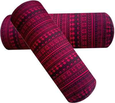 GKM Sofa Round Bolster Microfibre Abstract Sleeping Pillow Pack of 2(Maroon, Black)