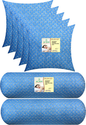 ACTOS Microfibre Bolster Pack of 7 Floral 5 Cuhion 2(Light Blue)
