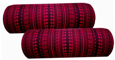 GKM Round Bolster Microfibre Abstract Bolster Pack of 2(Maroon, Black1)