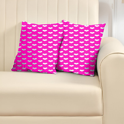 Daddy Cool Heart Print Velvet Cushion Microfibre Solid Cushion Pack of 2(Pink)