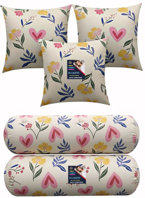 VILLAGERS Microfibre Bolster Pack of 5 Floral 3 Cushion and 2 Bolster(Multicolor)