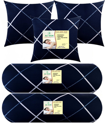 ACTOS Microfibre Bolster Pack of 5 Geometric 3 Cushion 2 bolster(Dark Blue)