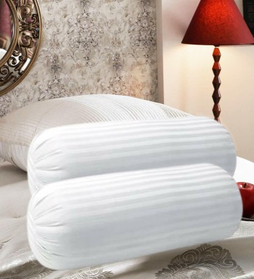 ROYALREOX Microfibre Stripes Bolster Pack of 2(White)