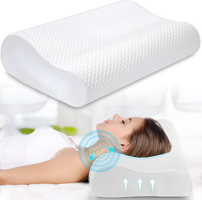 credicus Cervical Contour Memory Foam Pillow, Stomached, Anti-Snoring, Side Sleepers Memory Foam Solid Orthopaedic Pillow Pack of 1(Dark White)