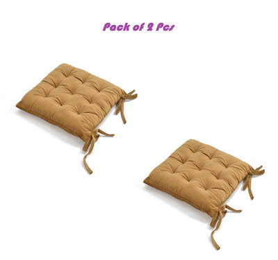 A CUBE LUXURY SOLUTIONS Polyester Fibre Solid Chair Pad Pack of 2(Beige)