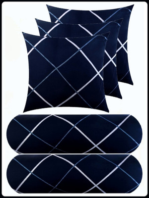 Urmila Creation Microfibre Bolster Pack of 5 Geometric 3 CUSHION 2 BOLSTER(Blue)