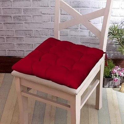 LivSpacey Microfibre Chair Pad Pack of 1 Solid Soft Square Seat Chair Pad for Home, Office & Car | 40x40x5 CM(Red)