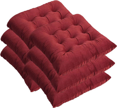 Hundur Store Microfibre Solid Chair Pad Pack of 6(Red)