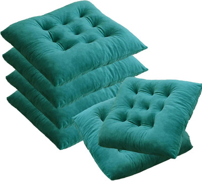 Hundur Store Microfibre Solid Chair Pad Pack of 6(Green)