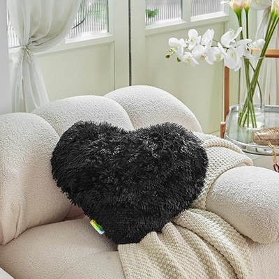 Cyuteenuts Heart pillow love Microfibre Solid Cushion Pack of 1(Black)