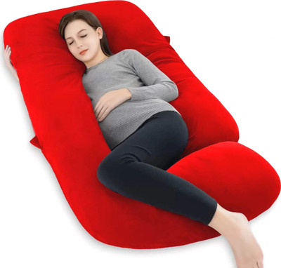 THUKRAN J Shape Microfibre Solid Pregnancy Pillow Pack of 1(Red)