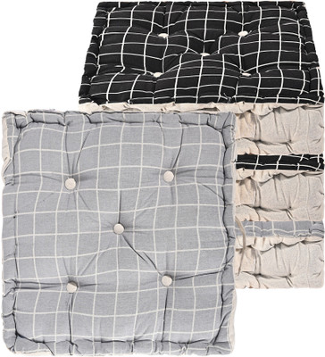 KUBER INDUSTRIES Microfibre Abstract Chair Pad Pack of 4(Black, Grey)