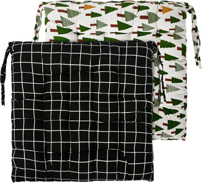 Heart Home Microfibre Chair Pad Pack of 2 Geometric(Green, Black)