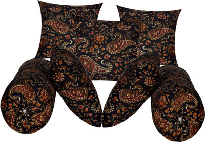 Swikon star Microfibre Bolster Pack of 7 Floral 5 Cushion and 2(Black15)