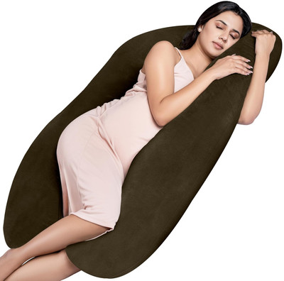 Mg Crafts Polyester Fibre Pregnancy Pillow Pack of 1 Stripes, Solid U-Shaped Pregnancy Pillow | Maternity Body Pillow with Velvet Cover(Brown-01)