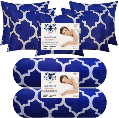 SANJU BROTHER 2 BOLESTER & 5 CUSHION Microfibre Abstract Bolster Pack of 7(Blue)