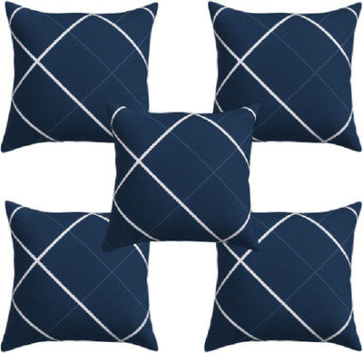 maatrikaa Polyester Fibre Cushion Pack of 5 Nature Blue Line Cushion Polyster Fibre - 16*16 inch(Blue)