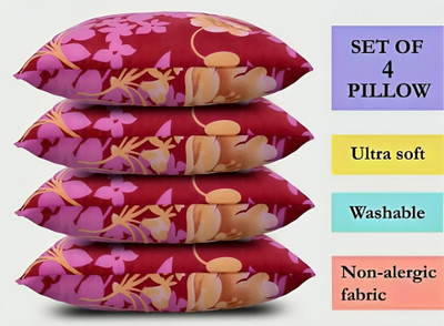 vraanc Luxury Polyester Fibre Abstract Sleeping Pillow Pack of 4(Pink)