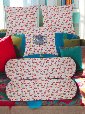 Urmila Creation Microfibre Bolster Pack of 5 Floral 2 Bolster 3 Cushion(Multicolor)