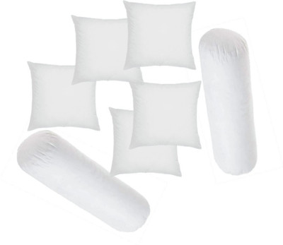 RACCOON Jaipur Made Set of 2 Bolster & 5 Microfibre Solid Cushion Pack of 7(White)