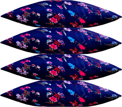 ACTOS Microfibre Floral Sleeping Pillow Pack of 4(Blue)