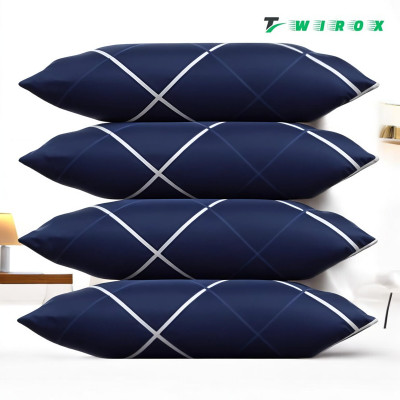 TWIROX LUXURY Cotton Solid Sleeping Pillow Pack of 4(Blue)