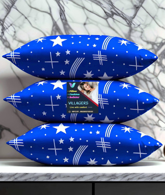GAULPASTORES Blue Print Polyester Fibre Abstract Sleeping Pillow Pack of 3(Blue)