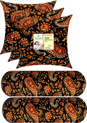 ACTOS Combo Set Of 3 Cushion And 2 Microfibre Floral Bolster Pack of 5(Black, Multicolor)