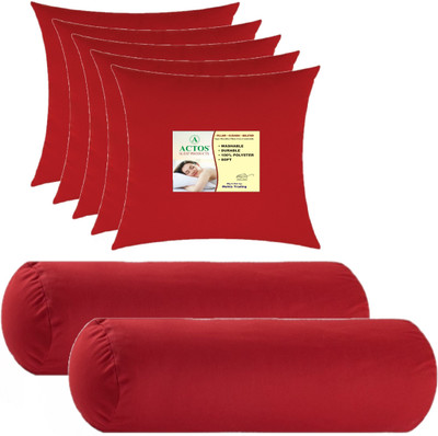 ACTOS 5 Cushion And 2 Bolster Microfibre Solid Bolster Pack of 7(Maroon7)