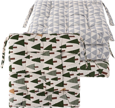KUBER INDUSTRIES Microfibre Abstract Chair Pad Pack of 4(Grey, Green)