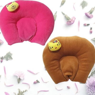 AUFASHION new born U-shape baby oval 0 to 12 Months Babies Head Shaping Mustard Seeds, Cotton Solid, Toons & Characters Baby Pillow Pack of 2(Pink, Brown)