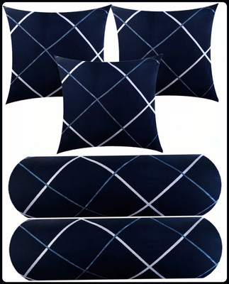 Urmila Creation Microfibre Bolster Pack of 5 Geometric 3 CUSHION 2 BOLSTER(Blue)