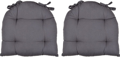 SIYA TEXTILES Cotton Solid Chair Pad Pack of 2(Dark Grey)