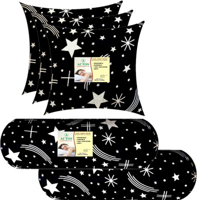 ACTOS 3 Cushion And 2 Microfibre Geometric Bolster Pack of 5(Black10)