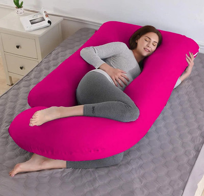 THUKRAN J Shape Microfibre Solid Pregnancy Pillow Pack of 1(RANI PINK)