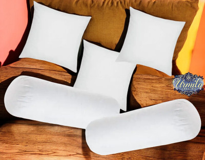 Urmila Creation Microfibre Bolster Pack of 5 Solid Diwan Set Of 3 Cushion & 2(White)