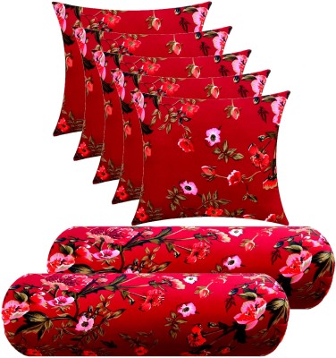 GKM Microfibre Floral Bolster Pack of 7(Maroon)