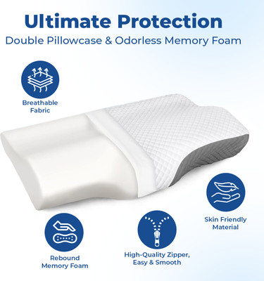 RELAX COMPANY Contour Cervical Pillows for Neck and Shoulder Pain - Neck Support Pillow Memory Foam Solid Sleeping Pillow Pack of 1(Grey, White)