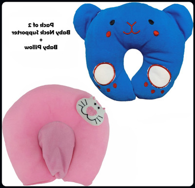 EVK Mustard Seeds, Cotton Baby Pillow Pack of 2 Toons & Characters, Smiley(White Panda and Light Pink U)