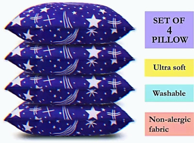 GOGA Blue Print Polyester Fibre Abstract Sleeping Pillow Pack of 4(Blue)