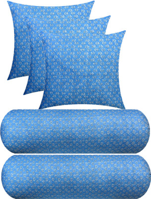 Swikon star 3 Cushion And 2 Microfibre Floral Bolster Pack of 5(Light Blue)