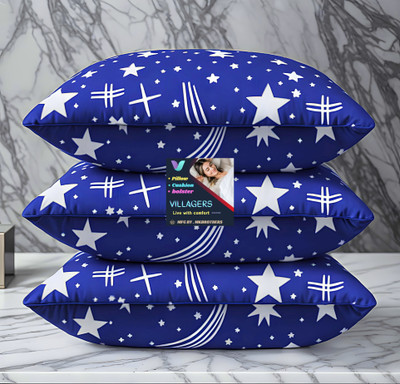 VILLAGERS Blue Print Polyester Fibre Abstract Sleeping Pillow Pack of 3(Blue)