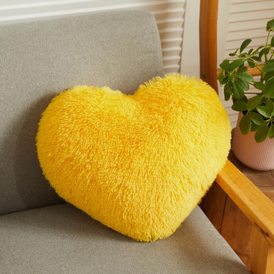 PICKKART Plush Heart Decorative Throw Pillow Microfibre Solid Lumbar Pillow Pack of 1(Yellow)