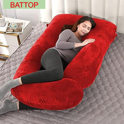 BATTOP ULTRA SOFT J SHAPE Polyester Fibre Solid Sleeping Pillow Pack of 1(Red)