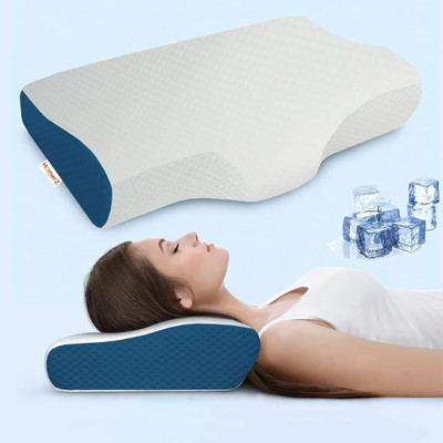 homerz Memory Foam Solid Orthopaedic Pillow Pack of 2(Blue, White)