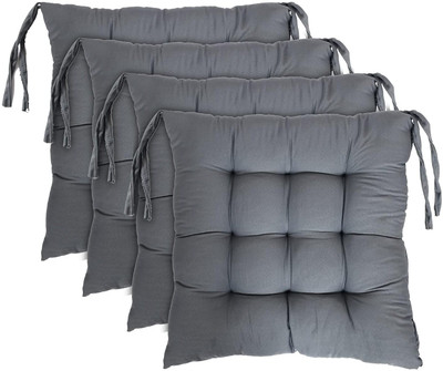 ZOXAB 4 Microfibre Solid Chair Pad Pack of 4(Grey)