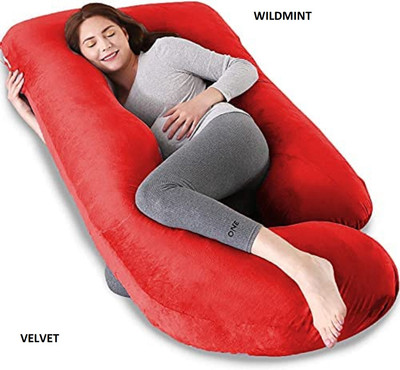 WILD MINT ultra soft j shaped pillow Polyester Fibre, Microfibre Solid Pregnancy Pillow Pack of 1(Red)