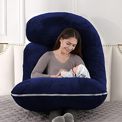 JoJo j shape Microfibre, Polyester Fibre Solid Pregnancy Pillow Pack of 1(Dark Blue)