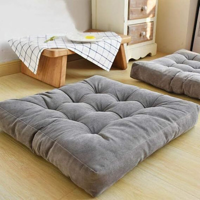 Indian Decor Cotton Chair Pad Pack of 1 Solid Cotton Floor Pillow, Standard, Grey, Set of 1(Grey)